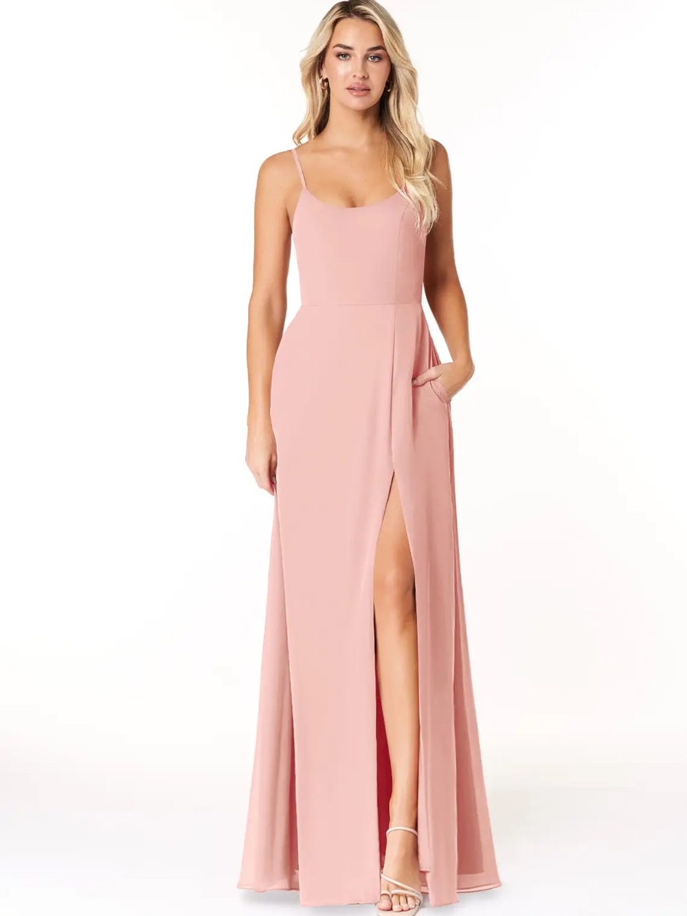 Azazie Blush Pink Spaghetti-Strap Maxi Dress